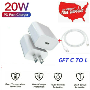 For iPhone 12/13 Pro Max iPad Fast Charger 18W/20W PD Cable Power Adapter Type-C