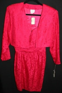 Vintage Hot Pink Floral Print Pure Silk Mini Strapless Dress w/ Jacket Size 10 - Picture 1 of 12