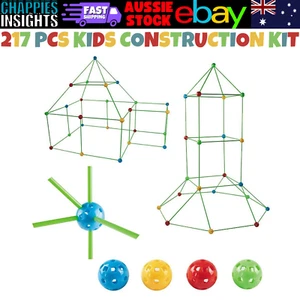 217pcs Kids Construction Fort Building Kit Castles 3D Play House Tent Toys - Picture 1 of 12