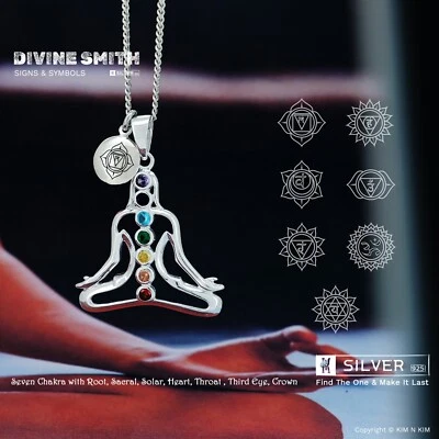Seven Chakra Pendant✔️Seven CHAKRA Stone with Symbol Necklace✔️925 Solid Silver - Изображение 1 из 4