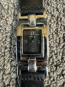 FOSSIL ES-1851 Black Leather & Steel Bracelet Tank Ladies Watch new battery - Picture 1 of 4