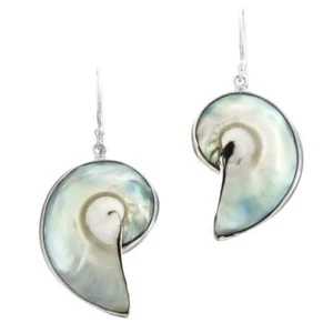 Iridescent Blue Nautilus Shell Sterling Silver Earrings, 1 1/4" - Picture 1 of 3
