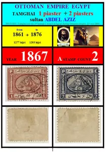 1867-1 and 2 piasters-album lot A-2 old EGYPT tamghai stamps-description below - Picture 1 of 5