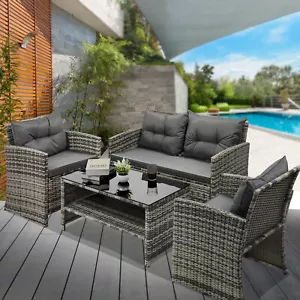 Livsip Outdoor Lounge Set Patio Furniture Dining Chairs Wicker Table 4 Piece - Picture 1 of 10