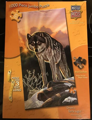 Rompecabezas JUMBO 1000 piezas de más de 3 pies de largo amanecer luz temprana Rick Kelly arte lobo Foto 1 de 4