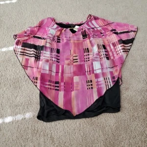 Camicia Timeline XL chiffon a quadri sovrapposizione lingotto oro collo a V rosa nera - Foto 1 di 5