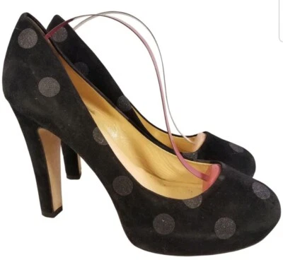 KATE SPADE ЧЕРНАЯ ЗАМША ГОРОШЕК КРУГИ БЛЕСТЯЩИЙ ИСКРА НАСОСЫ РАЗМЕР 6,5 - Изображение 1 из 4