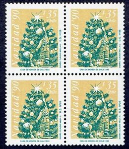 CHILE 1990 STAMP # 1486 MNH BLOCK OF FOUR CHRISTMAS 90'