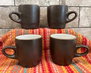 4 HEATH CERAMICS BROWN White RIM LINE 205 Stack COFFEE Mugs DISCONTINUED VTG NEW - Picture 1 of 24