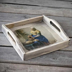 Vassoio di legno vintage 24x24 cm vassoio da servizio casa di campagna vassoio shabby fatto a mano - Foto 1 di 1