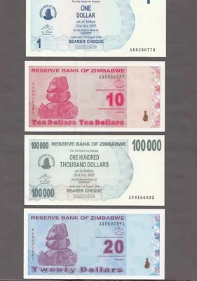 Lot of 4 Uncirculated Zimbabwe bearer check - Image 1 of 2