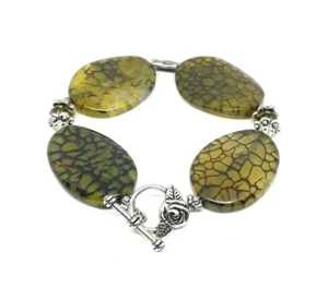 Faux Stone Green Beaded Pewter Toggle Clasp Womens Chain Bracelet EUC - Picture 1 of 6