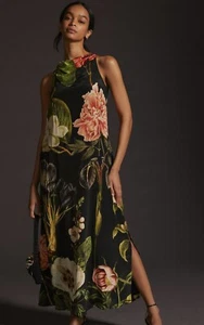 Siddhartha Bansal Neckholder Maxikleid gefüttert schwarz Blumenmuster Pailletten Detail Größe 4 - Bild 1 von 11