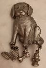 Spoon Dog Pewter Brooch Pin Dangle Charms Doghouse Bone PUPPY Signed Vintage