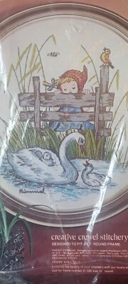 Paragon Needle Craft Crewel Stitchery Hummel Mother Swan Vtg 1977 Round 12" READ - Image 1 of 3