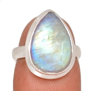 Natural Rainbow Moonstone - India 925 Sterling Silver Ring Jewelry s.6 CR72169 - Picture 1 of 1
