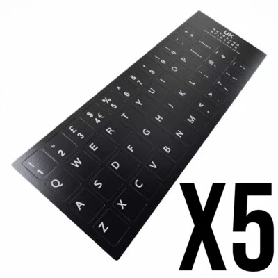 5 X UK ENGLISH KEYBOARD STICKERS Black QWERTY Keyboard Desktop Laptop Computer - Image 1 of 4