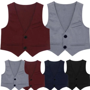 Kids Boy's Vest Wedding Waistcoats Birthday Top Gentleman Blouse Performance - Picture 1 of 22