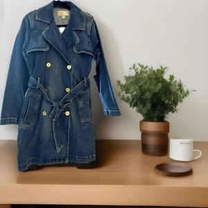 with tags Michael Kors WomensBelted Lake BlueWash Denim Coat Jacket Ret - Picture 1 of 1