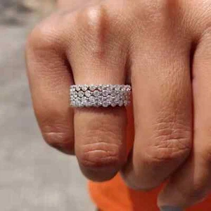 Round Cut 2 Carat Moissanite Four Set Eternity Wedding Band 14k Solid White Gold - Picture 1 of 6