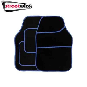 Streetwize Velour Car Floor Mat Set of 4 Universal Anti-Slip Black/Blue - Picture 1 of 8