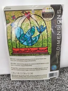 New Dimensions Mini Needlepoint Kit 5X5 Birdie Stitched In Thread Bird Cage Cute - Picture 1 of 3