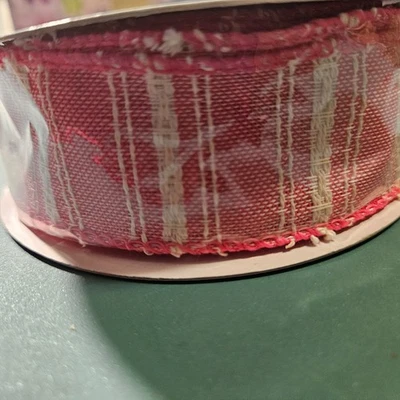 1 Roll Expressions Pink wih White Stripes Wired Ribbon - Image 1 of 3