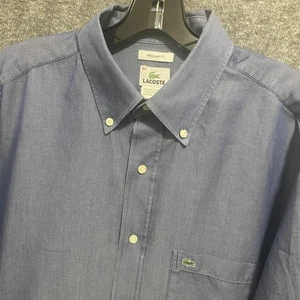Lacoste Shirt Men XL Blue Chambray Regular Fit Button Down Long Sleeve Preppy 44 - Picture 1 of 9
