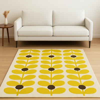 Alfombra moderna acolchada a mano con patrón de hojas amarillas, alfombra de piso para sala de estar, alfombra redonda Foto 1 de 4