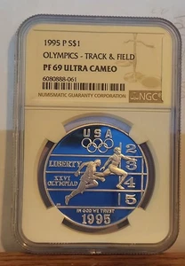1995-P Olympic Silver Dollar Track & Field PF69 Ultra Cameo NGC - Picture 1 of 4