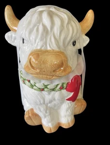 NEW 10" Holly & Moss Holiday Highland Cow With Bow And Scarf Cookie Jar - Picture 1 of 6