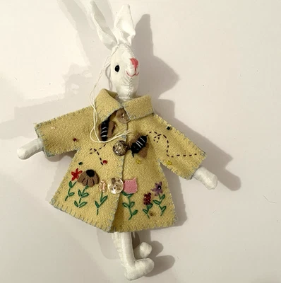 Felt Easter Bunny Ornament Appliqued Hand Made Spring Rabbit 7" Bees Flowers - Image 1 of 4