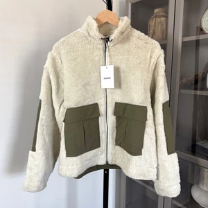 3sixteen Fleece Ivory Military Green Nylon Pocket Zip-Up Jacket 2X NEW Ecru Wool - Picture 1 of 7