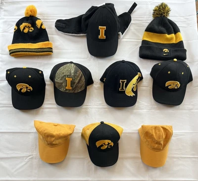 Lot of 10 Iowa Hawkeyes Unisex Adjustable Strap Black & Yellow Caps Hats Winter - Image 1 of 4