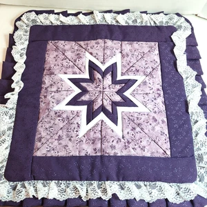 Handmade Purple Quilted Star Square Throw Pillow Cover Decorative 16” Ruffle NEW - Picture 1 of 5