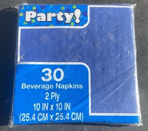 PARTY ! 30 Piece Beverage Napkins 2 Ply (10inch X 10inch) (25.4cm X 25.4cm) BLUE - Picture 1 of 2