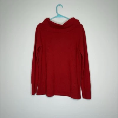 Suéter Soft Surroundings "Braganza" 100% Cachemira Capucha Cuello Rojo Talla Mediana Foto 1 de 4