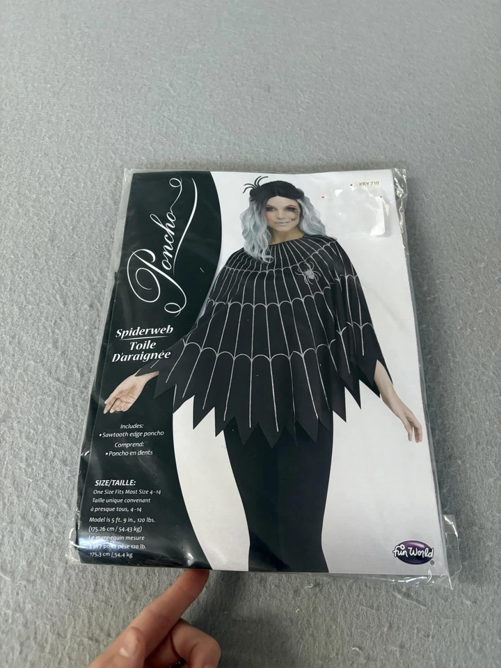 Fun World Spiderweb Poncho Mujer Talla Única 4-14 Negro Plata Disfraz Halloween Foto 1 de 4