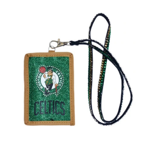 Boston Celtics Sparkle Lanyard with Beaded ID Case/Wallet/Money Holder Cover