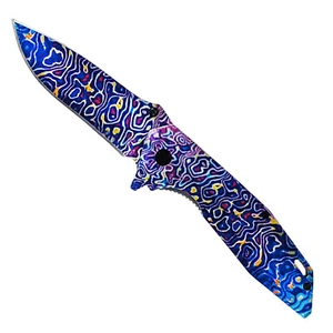 ASR Tactical Drop Point Folding Pocket Knife Oil Slick Design with Belt Clip - Picture 1 of 6