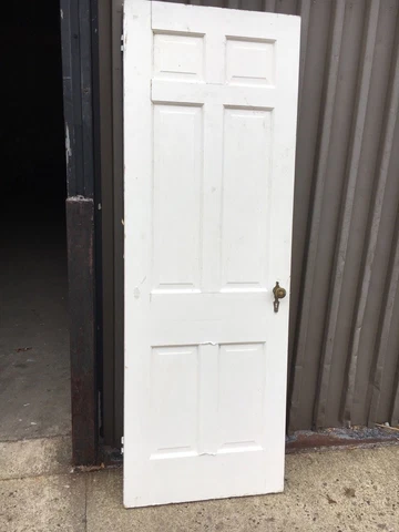c1900 Victorian era 6 panel pantry or closer door 80" x 28" x 1.5" period knob Cover