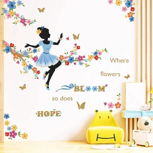 Decalmile Flower Fairy on the Tree Branch Wall Stickers Elf Colorful Floral Wall - Picture 1 of 5