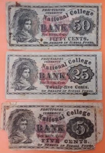 Años 1860 ESCASO National Colege Bank NEW HAVEN CT Fraccional 50c+ Billete Obsoleto Lote - Imagen 1 de 2