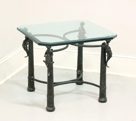 MAITLAND SMITH Patinated Bronze Mermen Square Glass Top Coffee Cocktail Table Cover