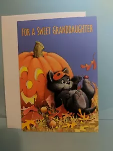 Vintage Halloween Pumpkin Black Cat Card Hallmark Ambassador BEV Granddaughter - Picture 1 of 3