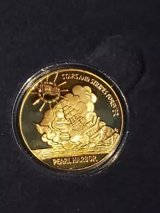 1991 New Queensland mint 22kt Gold Clad Pearl Harbor 50th Anniversary Coin - Picture 1 of 5