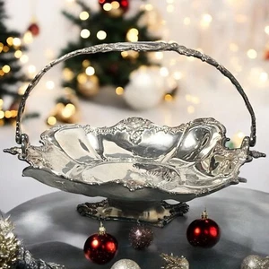 Antique Victorian Meriden Silverplate Company Cake Basket Server Ornate Footed - Picture 1 of 15