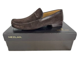 NUOVE scarpe eleganti Mezlan da uomo mocassini slip on pelle scamosciata marrone scuro taglia 11 M - Foto 1 di 12