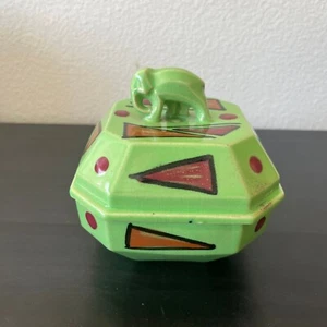 Green Art Deco Ceramic Powder Jar Elephant Knob Vintage 30s Trinket Jewelry Box - Picture 1 of 7