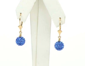 14K Yellow Gold Leverback Dangle Earrings with Genuine Czech Crystals - Picture 1 of 4